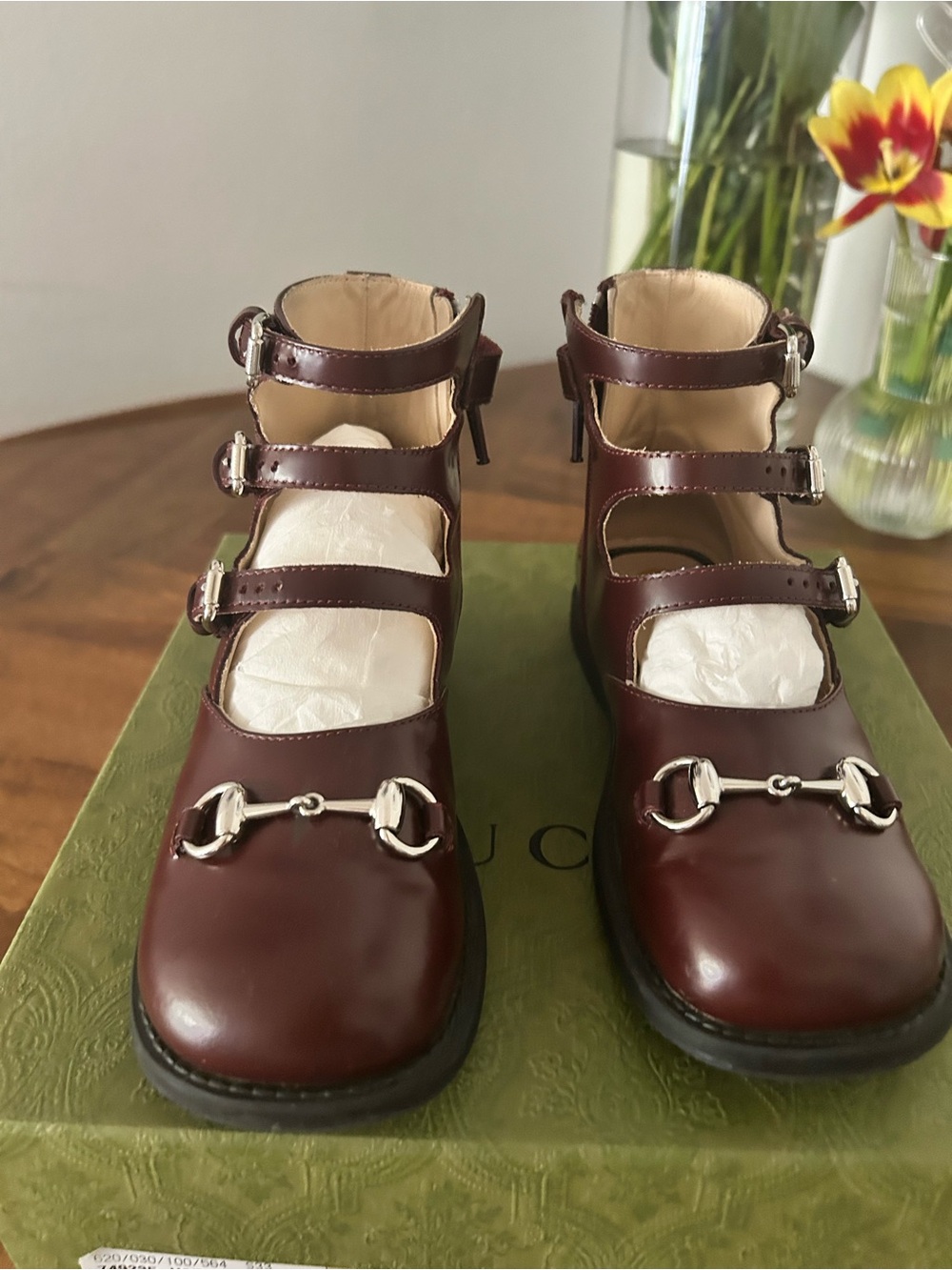 Gucci color brown girl Triple-Strap Lace-Up Horsebit Boots
